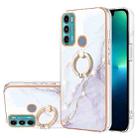 For Motorola Moto G60/G40 Fusion Electroplating Marble Pattern IMD TPU Shockproof Phone Case with Ring Holder(White 006) - 1