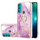 For Motorola Moto G71 5G Electroplating Marble Pattern IMD TPU Shockproof Phone Case with Ring Holder(Purple 001) - 1