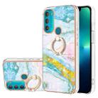 For Motorola Moto G71 5G Electroplating Marble Pattern IMD TPU Shockproof Phone Case with Ring Holder(Green 004) - 1