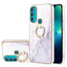 For Motorola Moto G71 5G Electroplating Marble Pattern IMD TPU Shockproof Phone Case with Ring Holder(White 006) - 1