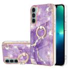 For Motorola Moto G200 Electroplating Marble Pattern IMD TPU Shockproof Phone Case with Ring Holder(Purple 002) - 1