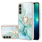 For Motorola Moto G200 Electroplating Marble Pattern IMD TPU Shockproof Phone Case with Ring Holder(Green 003) - 1