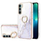 For Motorola Moto G200 Electroplating Marble Pattern IMD TPU Shockproof Phone Case with Ring Holder(White 006) - 1