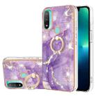 For Motorola Moto  E20 Electroplating Marble Pattern IMD TPU Shockproof Phone Case with Ring Holder(Purple 002) - 1