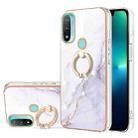 For Motorola Moto  E20 Electroplating Marble Pattern IMD TPU Shockproof Phone Case with Ring Holder(White 006) - 1