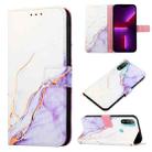 For Motorola Moto E20 PT003 Marble Pattern Flip Leather Phone Case(White Purple LS006) - 1