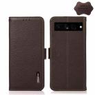 For Google Pixel 7 Pro 5G KHAZNEH Side-Magnetic Litchi Genuine Leather RFID Phone Case(Brown) - 1