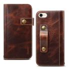 For iPhone 7 / 8 Denior Oil Wax Cowhide DK Magnetic Button Horizontal Flip Leather Case with Holder & Card Slots & Wallet(Brown) - 1