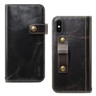 For iPhone X / XS Denior Oil Wax Cowhide DK Magnetic Button Horizontal Flip Leather Case with Holder & Card Slots & Wallet(Black) - 1