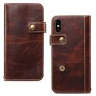 For iPhone X / XS Denior Oil Wax Cowhide DK Magnetic Button Horizontal Flip Leather Case with Holder & Card Slots & Wallet(Brown) - 1