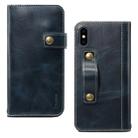 For iPhone X / XS Denior Oil Wax Cowhide DK Magnetic Button Horizontal Flip Leather Case with Holder & Card Slots & Wallet(Dark Blue) - 1