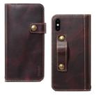 For iPhone XR Denior Oil Wax Cowhide DK Magnetic Button Horizontal Flip Leather Case with Holder & Card Slots & Wallet(Dark Red) - 1