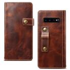 For Galaxy S10 Plus Denior Oil Wax Cowhide DK Magnetic Button Horizontal Flip Leather Case with Holder & Card Slots & Wallet(Brown) - 1