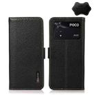 For Xiaomi Poco M4 Pro 4G KHAZNEH Side-Magnetic Litchi Genuine Leather RFID Phone Case(Black) - 1