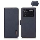 For Xiaomi Poco M4 Pro 4G KHAZNEH Side-Magnetic Litchi Genuine Leather RFID Phone Case(Blue) - 1