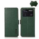 For Xiaomi Poco M4 Pro 4G KHAZNEH Side-Magnetic Litchi Genuine Leather RFID Phone Case(Green) - 1