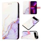 For Google Pixel 7 Pro 5G PT003 Marble Pattern Flip Leather Phone Case(White Purple LS006) - 1