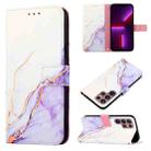 For Samsung Galaxy S22 Ultra 5G PT003 Marble Pattern Flip Leather Phone Case(White Purple LS006) - 1