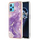 For Realme 9 Pro+ Electroplating Marble Pattern Dual-side IMD TPU Phone Case(Purple 002) - 1