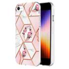 For iPhone SE 2022 / SE 2020 / 8 / 7 Electroplating Splicing Marble Flower Pattern TPU Shockproof Phone Case(Pink Flower) - 1
