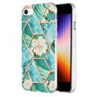 For iPhone SE 2022 / SE 2020 / 8 / 7 Electroplating Splicing Marble Flower Pattern TPU Shockproof Phone Case(Blue Flower) - 1