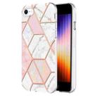 For iPhone SE 2022 / SE 2020 / 8 / 7 Electroplating Splicing Marble Flower Pattern Dual-side IMD TPU Shockproof Phone Case(Pink White) - 1