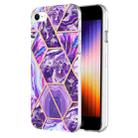 For iPhone SE 2022 / SE 2020 / 8 / 7 Electroplating Splicing Marble Flower Pattern Dual-side IMD TPU Shockproof Phone Case(Dark Purple) - 1