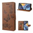 For Motorola Moto G22 Butterfly Embossed Horizontal Flip Leather Phone Case(Brown) - 1