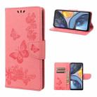 For Motorola Moto G22 Butterfly Embossed Horizontal Flip Leather Phone Case(Pink) - 1