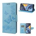 For Motorola Moto G22 Butterfly Embossed Horizontal Flip Leather Phone Case(Blue) - 1