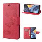 For Motorola Moto G22 Butterfly Embossed Horizontal Flip Leather Phone Case(Red) - 1