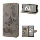 For Nokia G21 Butterfly Embossed Horizontal Flip Leather Phone Case(Grey) - 1