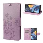 For Motorola Moto G22 Butterfly Flower Pattern Leather Phone Case(Light Purple) - 1