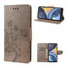 For Motorola Moto G22 Butterfly Flower Pattern Leather Phone Case(Grey) - 1