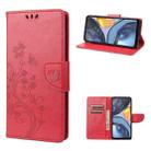 For Motorola Moto G22 Butterfly Flower Pattern Leather Phone Case(Red) - 1