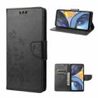 For Motorola Moto G22 Butterfly Flower Pattern Leather Phone Case(Black) - 1