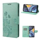 For Motorola Moto G22 Butterfly Flower Pattern Leather Phone Case(Green) - 1