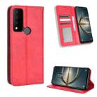 For TCL 30V 5G Magnetic Buckle Retro Texture Leather Phone Case(Red) - 1