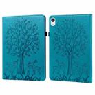 For iPad mini 6 Tree & Deer Pattern Pressed Printing Leather Tablet Case(Blue) - 1