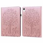For iPad mini 6 Tree & Deer Pattern Pressed Printing Leather Tablet Case(Pink) - 1