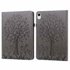 For iPad mini 6 Tree & Deer Pattern Pressed Printing Leather Tablet Case(Grey) - 1