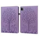 For Xiaomi Pad 5 / 5 Pro Tree & Deer Pattern Pressed Printing Leather Tablet Case with Sleep / Wake-up(Purple) - 1