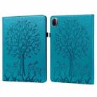 For Xiaomi Pad 5 / 5 Pro Tree & Deer Pattern Pressed Printing Leather Tablet Case with Sleep / Wake-up(Blue) - 1