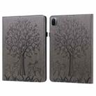 For Xiaomi Pad 5 / 5 Pro Tree & Deer Pattern Pressed Printing Leather Tablet Case with Sleep / Wake-up(Grey) - 1
