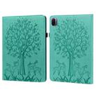 For Xiaomi Pad 5 / 5 Pro Tree & Deer Pattern Pressed Printing Leather Tablet Case with Sleep / Wake-up(Green) - 1