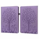 For Amazon Kindle Paperwhite 5 2021 Tree & Deer Pattern Pressed Printing Leather Tablet Case with Sleep / Wake-up(Purple) - 1