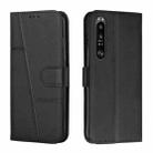 For Sony Xperia 1 III Stitching Calf Texture Buckle Leather Phone Case(Black) - 1