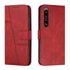 For Sony Xperia 1 III Stitching Calf Texture Buckle Leather Phone Case(Red) - 1