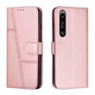 For Sony Xperia 1 III Stitching Calf Texture Buckle Leather Phone Case(Pink) - 1