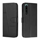 For Sony Xperia 5 III Stitching Calf Texture Buckle Leather Phone Case(Black) - 1